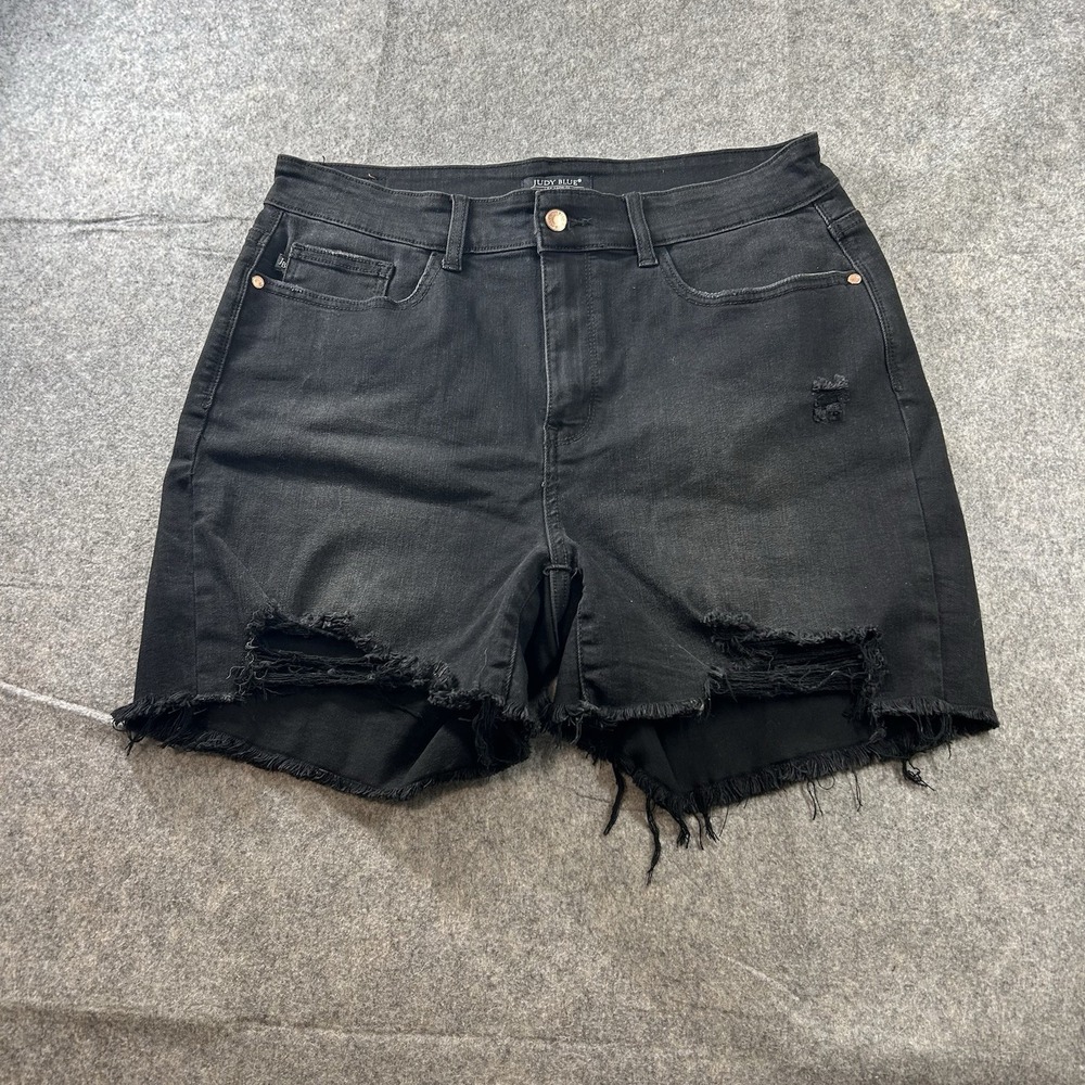 Judy Blue Shorts Womens XL Black Dark Denim Stretch Raw Hem Distressed
